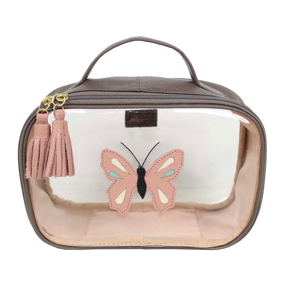 Necessaire Crystal P Borboleta em Couro e Vinil Personalizado