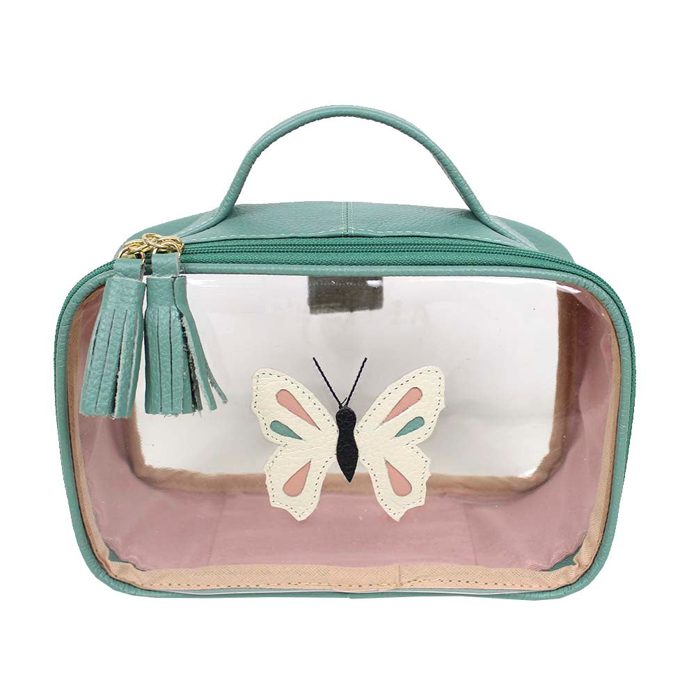 Necessaire Crystal P Borboleta em Couro e Vinil Personalizado