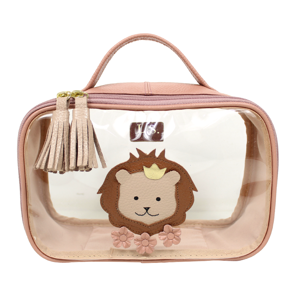 Necessaire Crystal P Leoa Algodão Doce Liso com Rose Liso Pronta Entrega