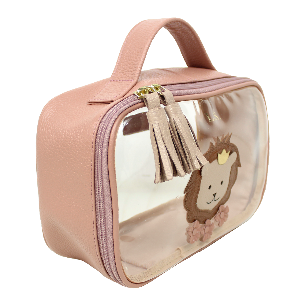 Necessaire Crystal P Leoa Algodão Doce Liso com Rose Liso Pronta Entrega