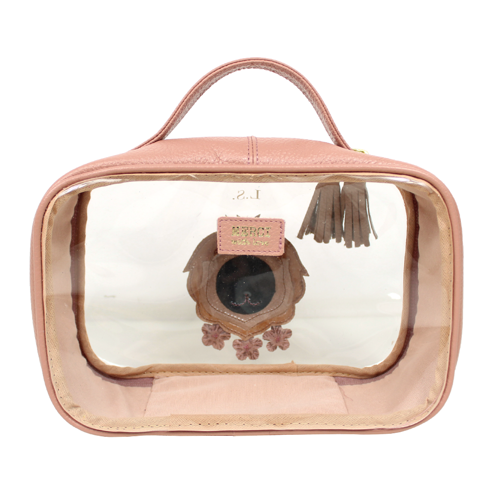 Necessaire Crystal P Leoa Algodão Doce Liso com Rose Liso Pronta Entrega