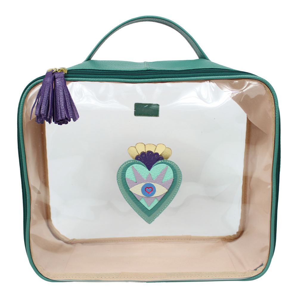 Necessaire Crystal G Sagrado Coração em Couro e Vinil Personalizada
