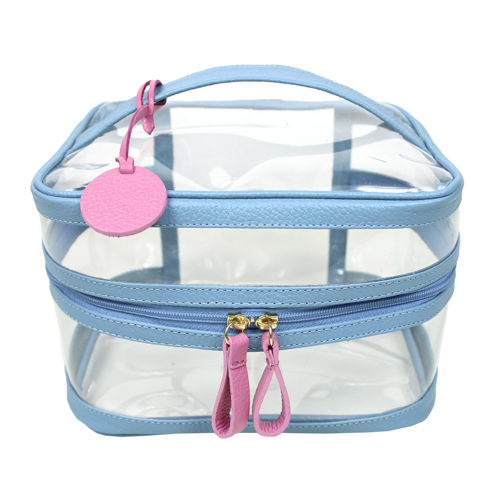 Necessaire Mya Aqua Liso com Rosa Orquídea Pronta Entrega