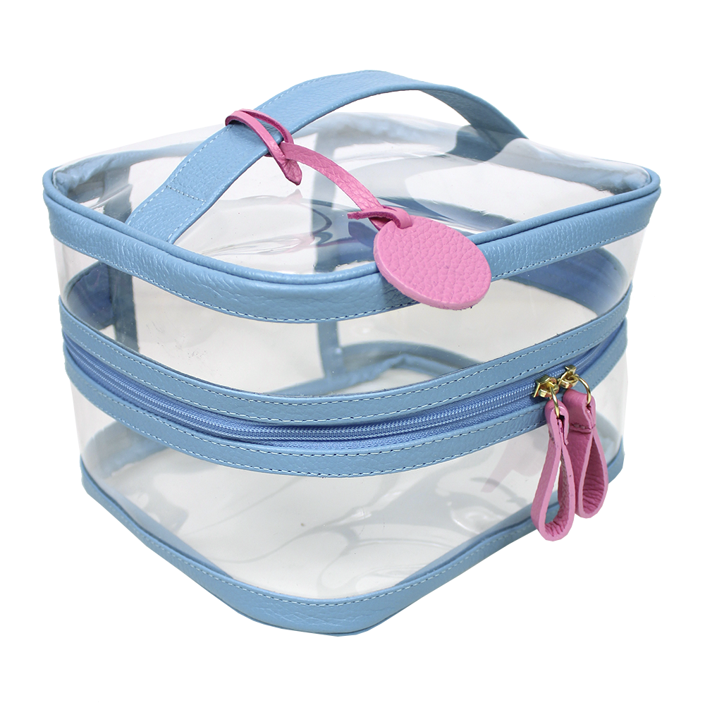 Necessaire Mya Aqua Liso com Rosa Orquídea Pronta Entrega