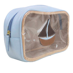 Necessaire Anne Barco Azul Bebê com Café e Caramelo Liso Pronta Entrega