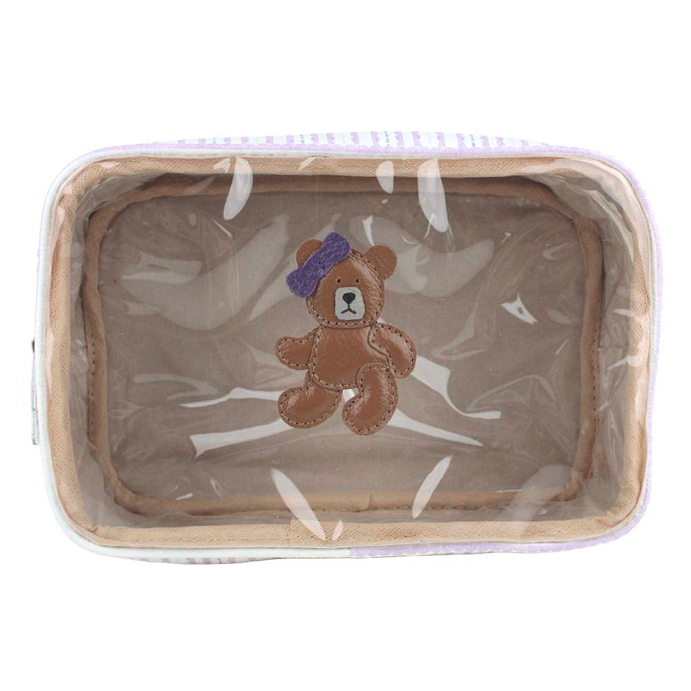 Necessaire Anne Ursa Teddy Estampa Listrado Pontilhado Lilás em Couro e Vinil