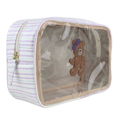 Necessaire Anne Ursa Teddy Estampa Listrado Pontilhado Lilás em Couro e Vinil