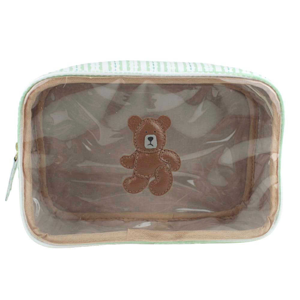 Necessaire Anne Urso Teddy Estampa Listrado Pontilhado Verde com Caramelo Liso Pronta Entrega