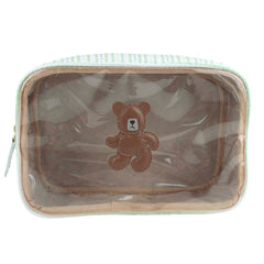 Necessaire Anne Urso Teddy Estampa Listrado Pontilhado Verde em Couro e Vinil