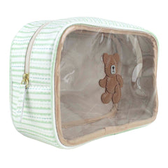 Necessaire Anne Urso Teddy Estampa Listrado Pontilhado Verde em Couro e Vinil