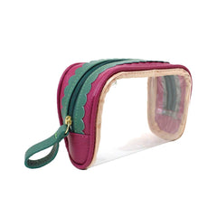 Necessaire Betina Babado P Fúcsia Liso com Esmeralda Pronta Entrega