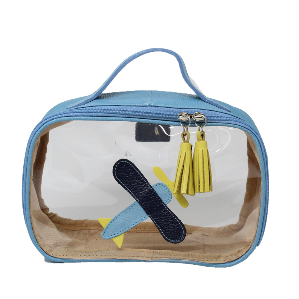 Necessaire Crystal P Little Plane em Couro e Vinil Personalizado