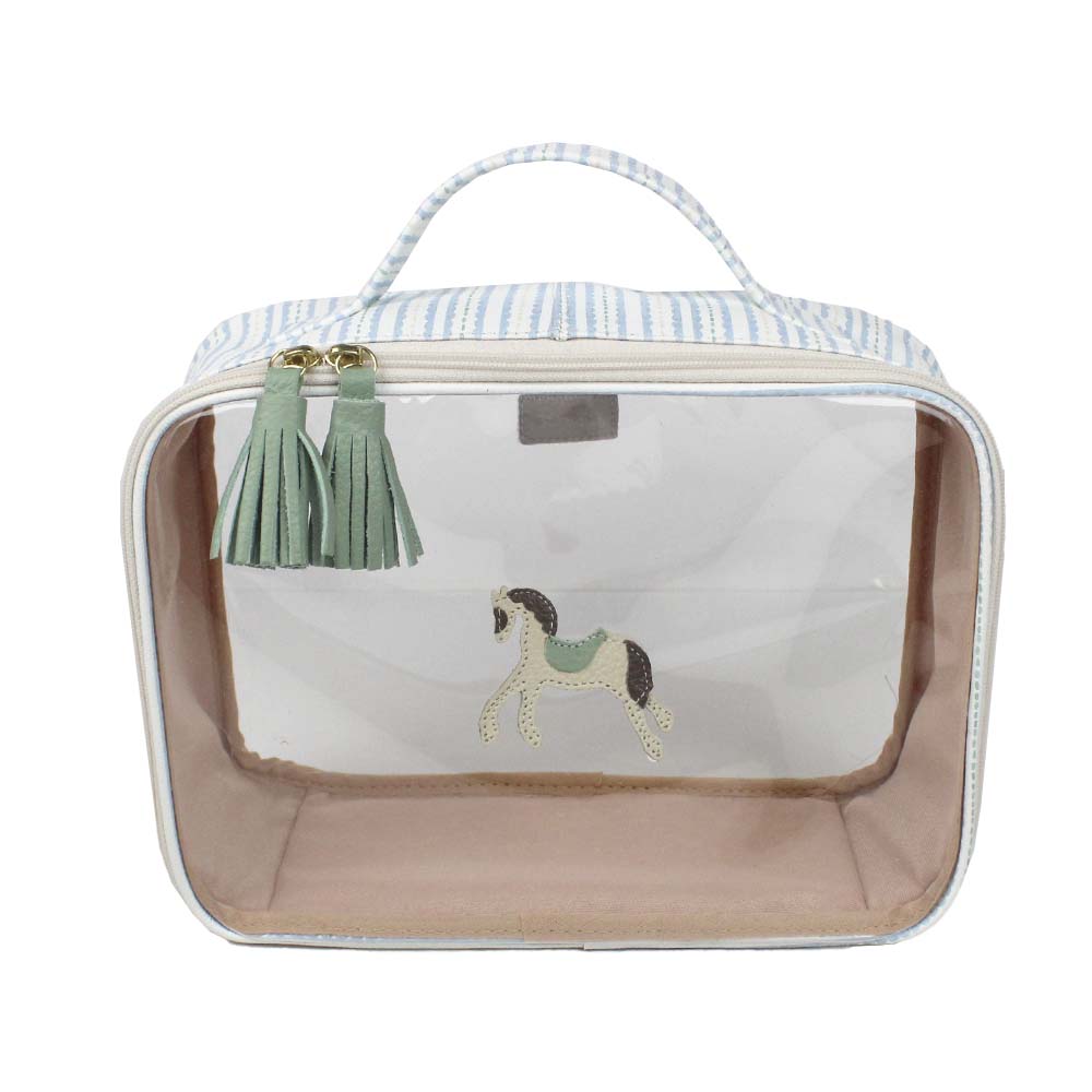 Necessaire Crystal M Cavalo Joca Estampa Listrado Pontilhado em Couro e Vinil Personalizado