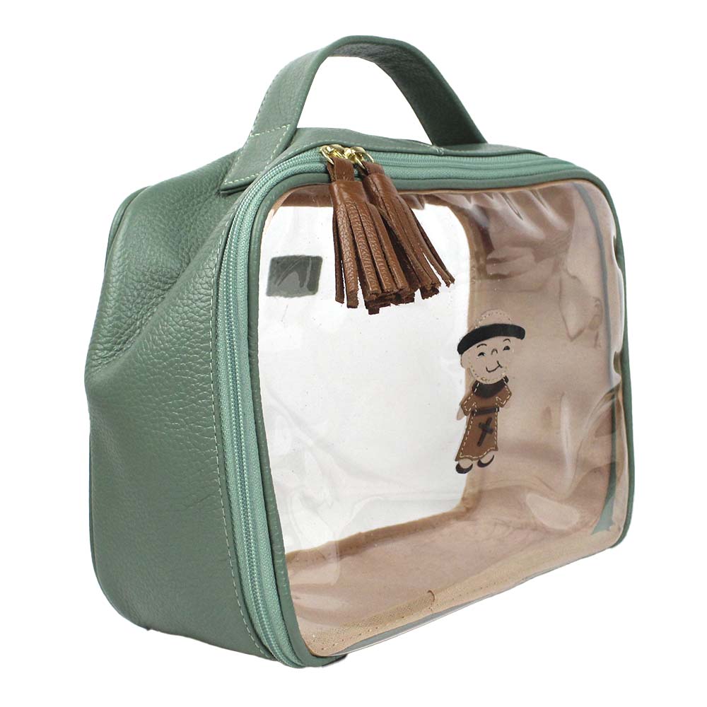 Necessaire Crystal M Santo Antônio em Couro e Vinil Personalizado
