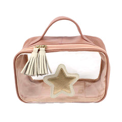 Necessaire Crystal P Estrela Algodão Doce Liso com Off White Liso e Dourado Pronta Entrega