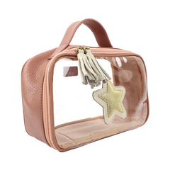 Necessaire Crystal P Estrela Algodão Doce Liso com Off White Liso e Dourado Pronta Entrega