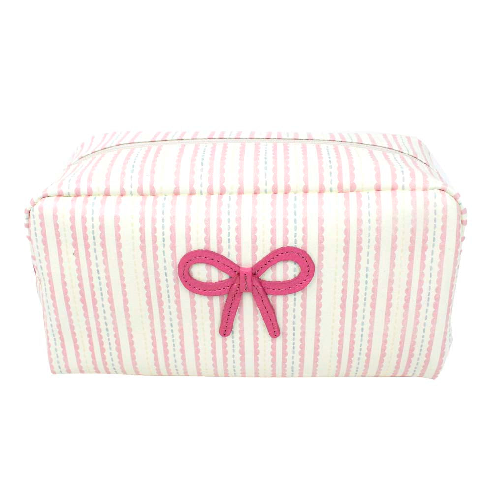 Necessaire Laço Rococó G Estampa Listrado Pontilhado Rosa em Couro Personalizado