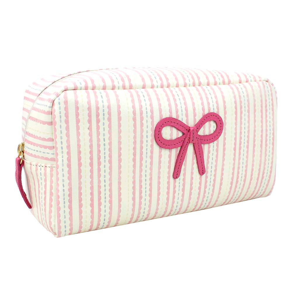 Necessaire Laço Rococó G Estampa Listrado Pontilhado Rosa em Couro Personalizado