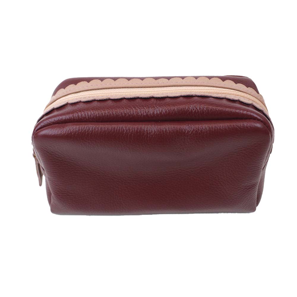 Necessaire Julie Babado M Burgundy Liso com Algodão Doce Liso Pronta Entrega