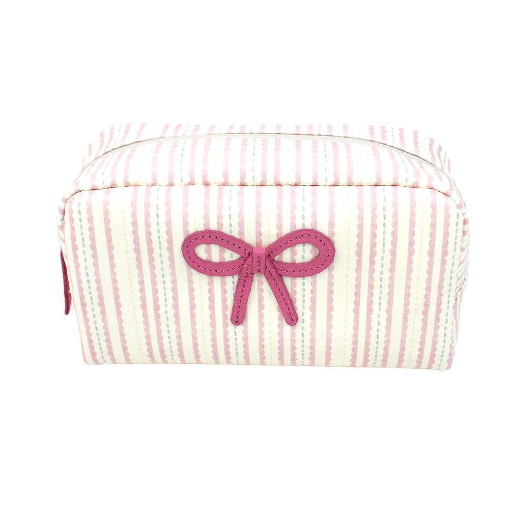 Necessaire Laço Rococó M Estampa Litrado Pontilhado Rosa em Couro Personalizado