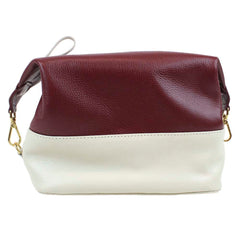 Necessaire Make Up Off White Liso com Burgundy Liso Pronta Entrega