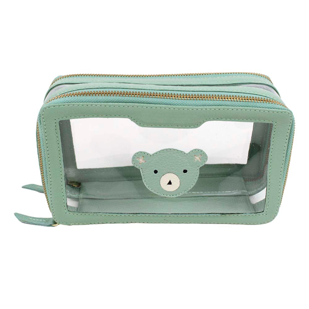 Necessaire Mini Crystal Blue Bear em Couro Personalizada