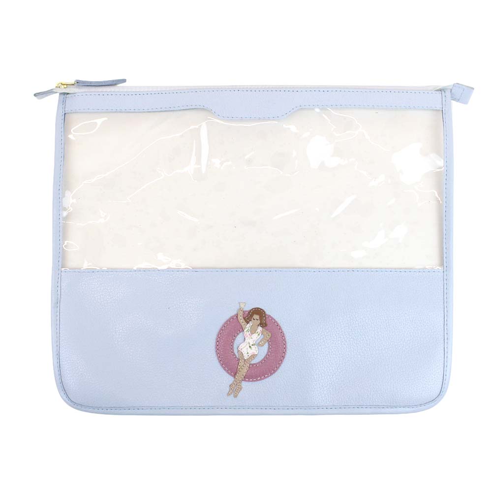 Necessaire Molhado P Azul Bebe com Rosa Blush e Estampa Petal Breeze Pronta Entrega