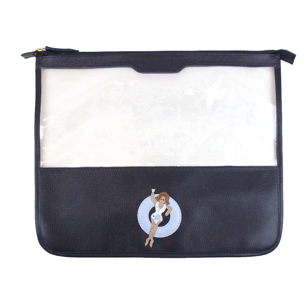 Necessaire Molhado P Marinho Liso com Azul Bebe e Estampa Ditsy Azul Pronta Entrega