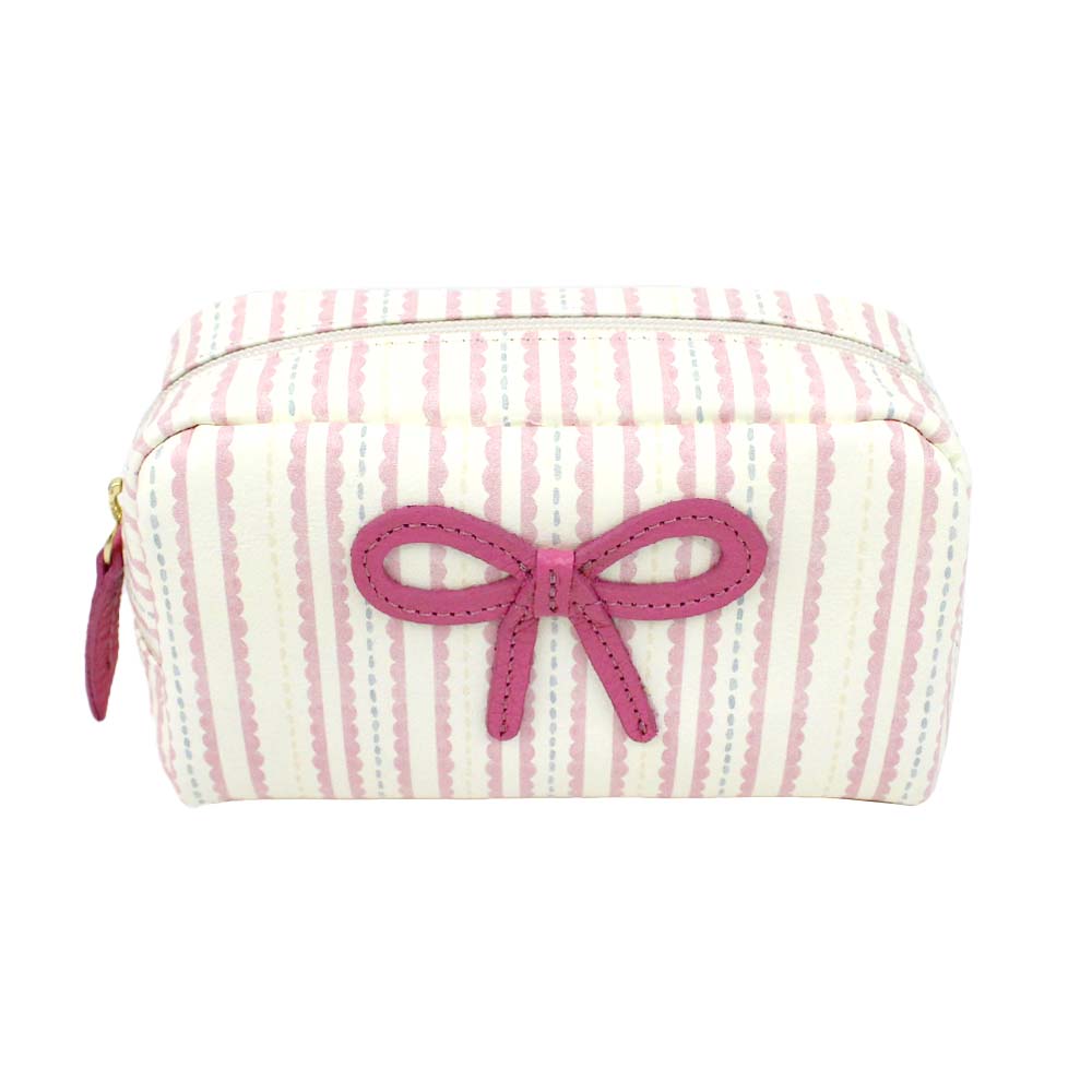 Necessaire Laço Rococó P Estampa Listrado Pontilhado Rosa em Couro Personalizado