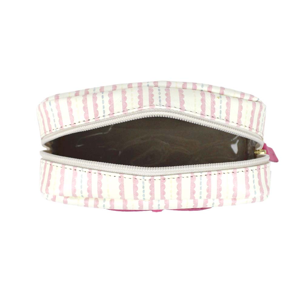 Necessaire Laço Rococó P Estampa Listrado Pontilhado Rosa em Couro Personalizado