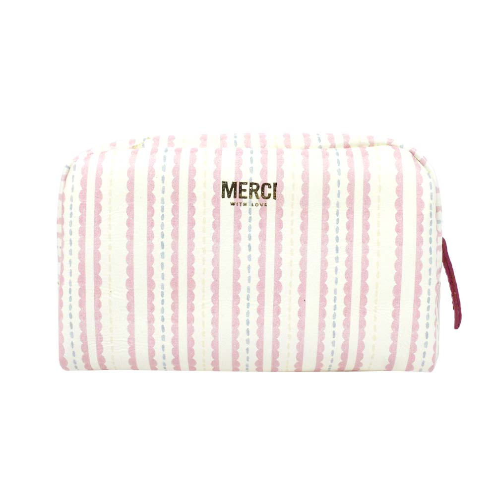 Necessaire Laço Rococó P Estampa Listrado Pontilhado Rosa em Couro Personalizado