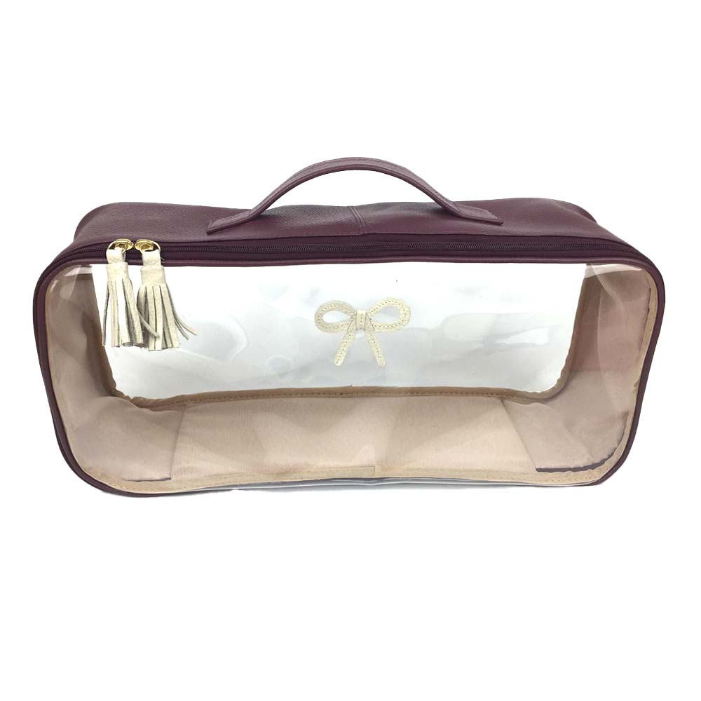 Necessaire Crystal Retangular Laço Rococó em Couro e Vinil Personalizada