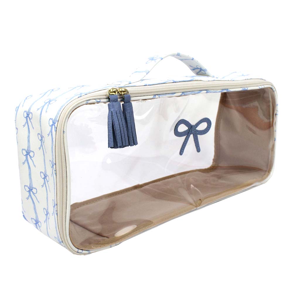 Necessaire Crystal Retangular Estampa Listra de Laços em Couro e Vinil Personalizada