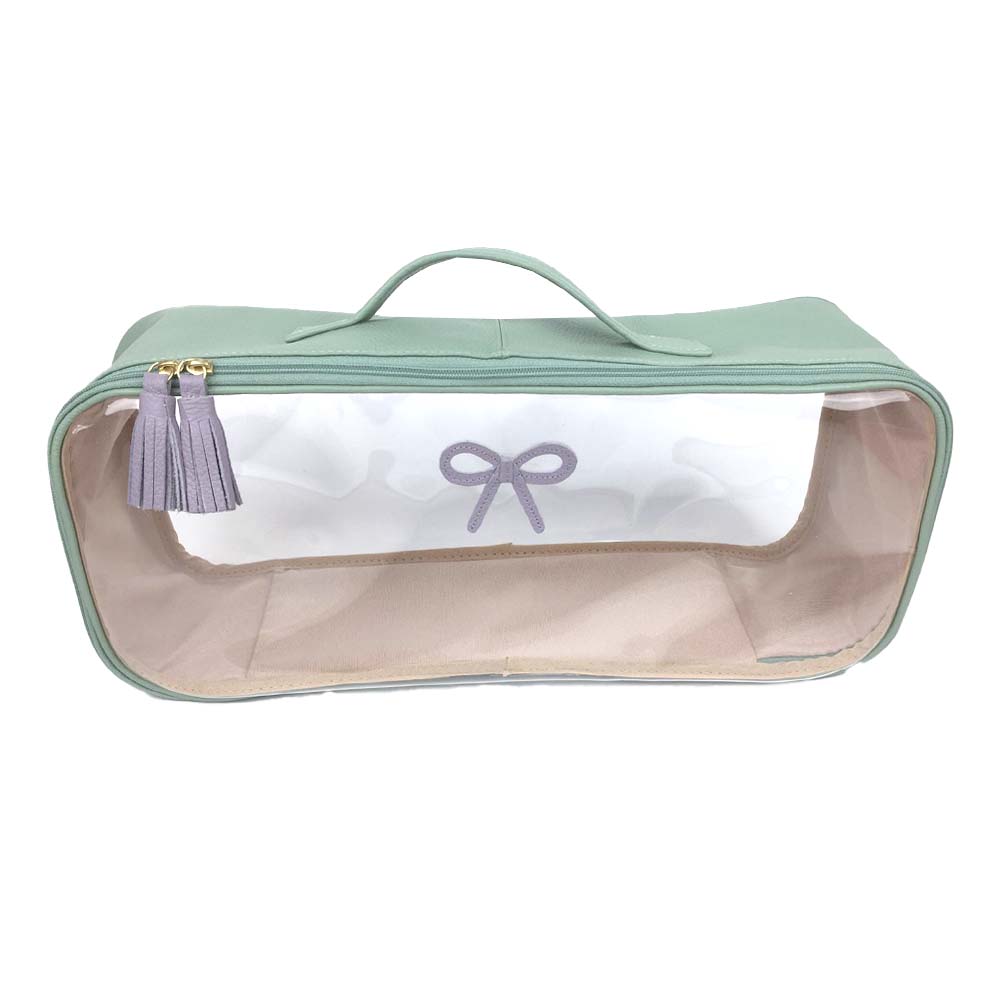 Necessaire Crystal Retangular Laço Rococó Menta Liso com Lilás Liso Pronta Entrega