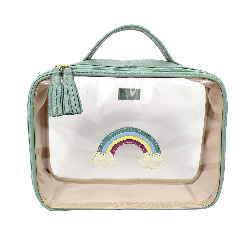 Necessaire Crystal M Arco Íris em Couro e Vinil Personalizado