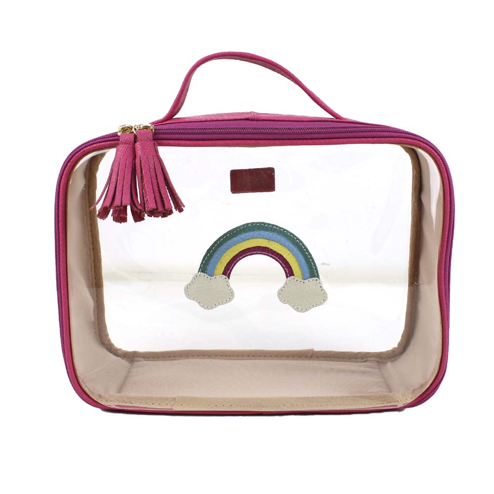 Necessaire Crystal M Arco Íris em Couro e Vinil Personalizado