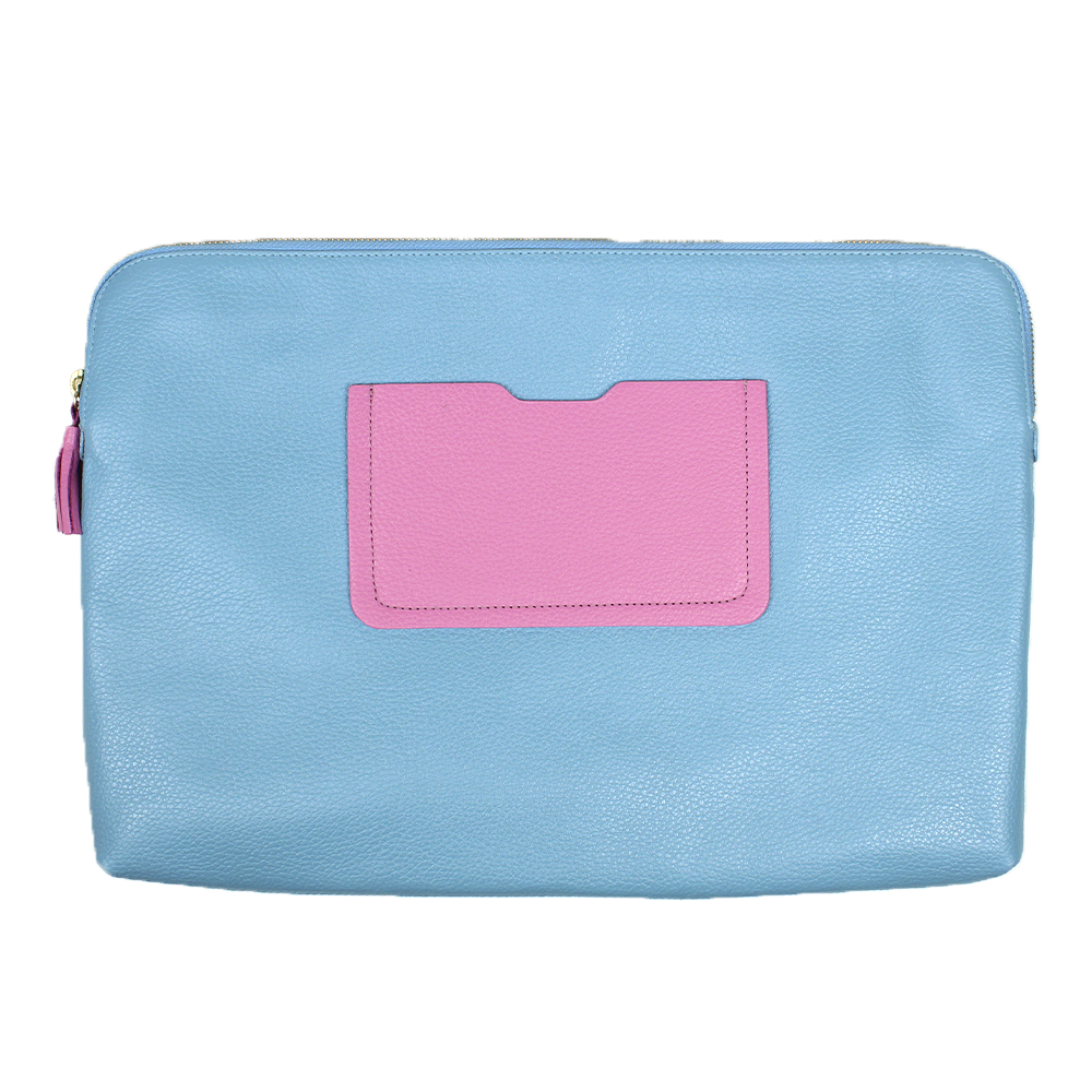 Pasta Notebook G Aqua Liso com Rosa Orquídea Pronta Entrega