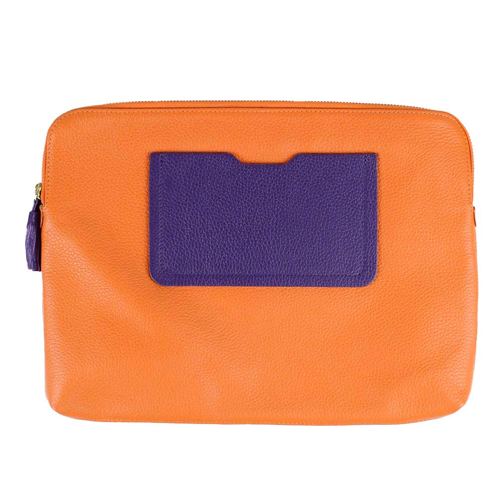 Pasta Notebook P Tangerina Liso com Purple Pronta Entrega