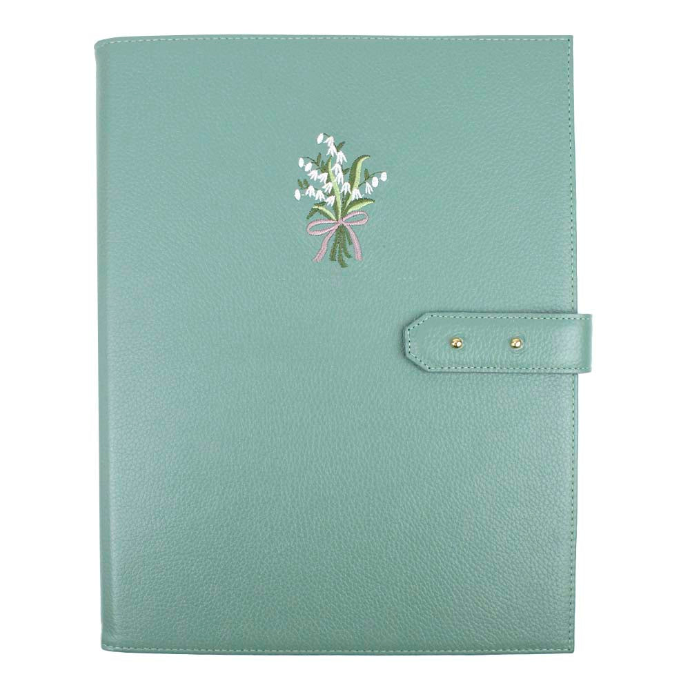 Pasta Portfólio Bordado Muguet em Couro Personalizado
