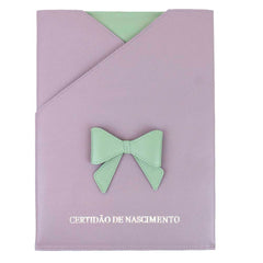 Porta Certidão de Nascimento Laço Coquette em Couro Personalizado