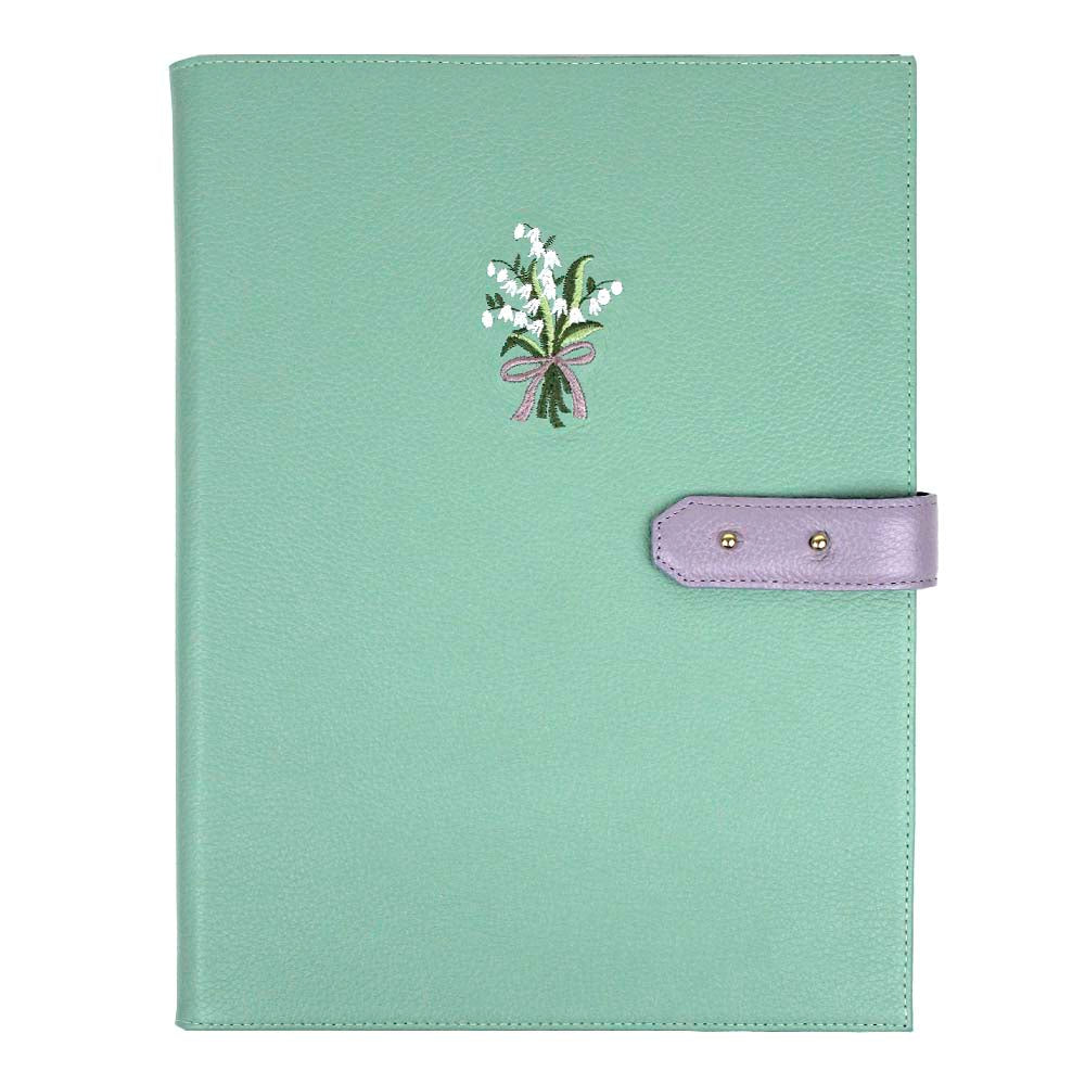 Pasta Portfólio Bordado Muguet em Couro Personalizado