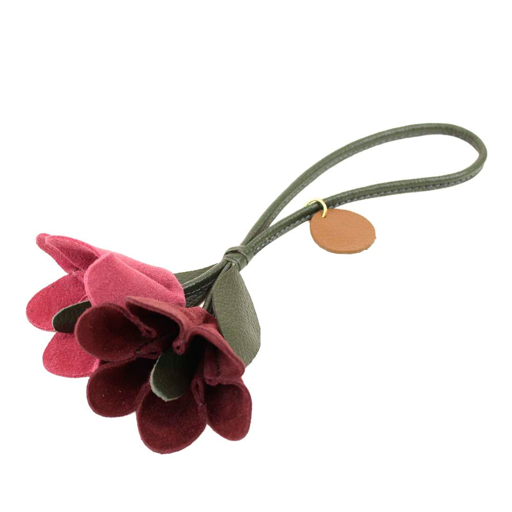 Pendente Flor Frésia Camurça Cereja com Camurça Buble Pronta Entrega