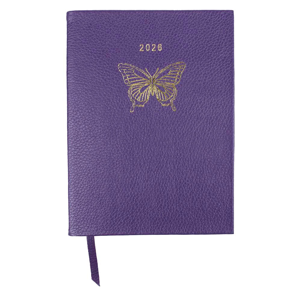 Planner My Days 2026 com Hotstamping Borboleta em Couro Personalizado