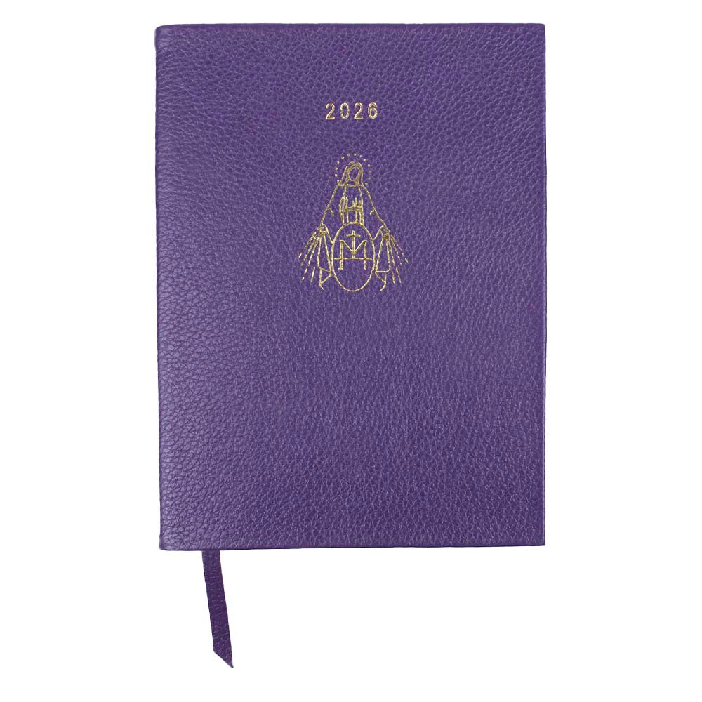 Planner My Days 2026 com Hotstamping Nossa Senhora Medalha em Couro Personalizado