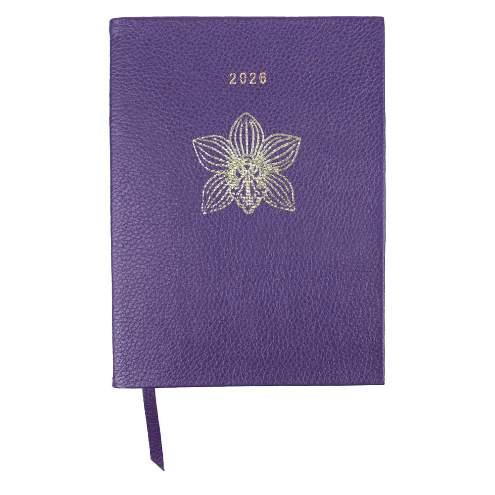 Planner My Days 2026 com Hotstamping Orquídea em Couro Personalizado
