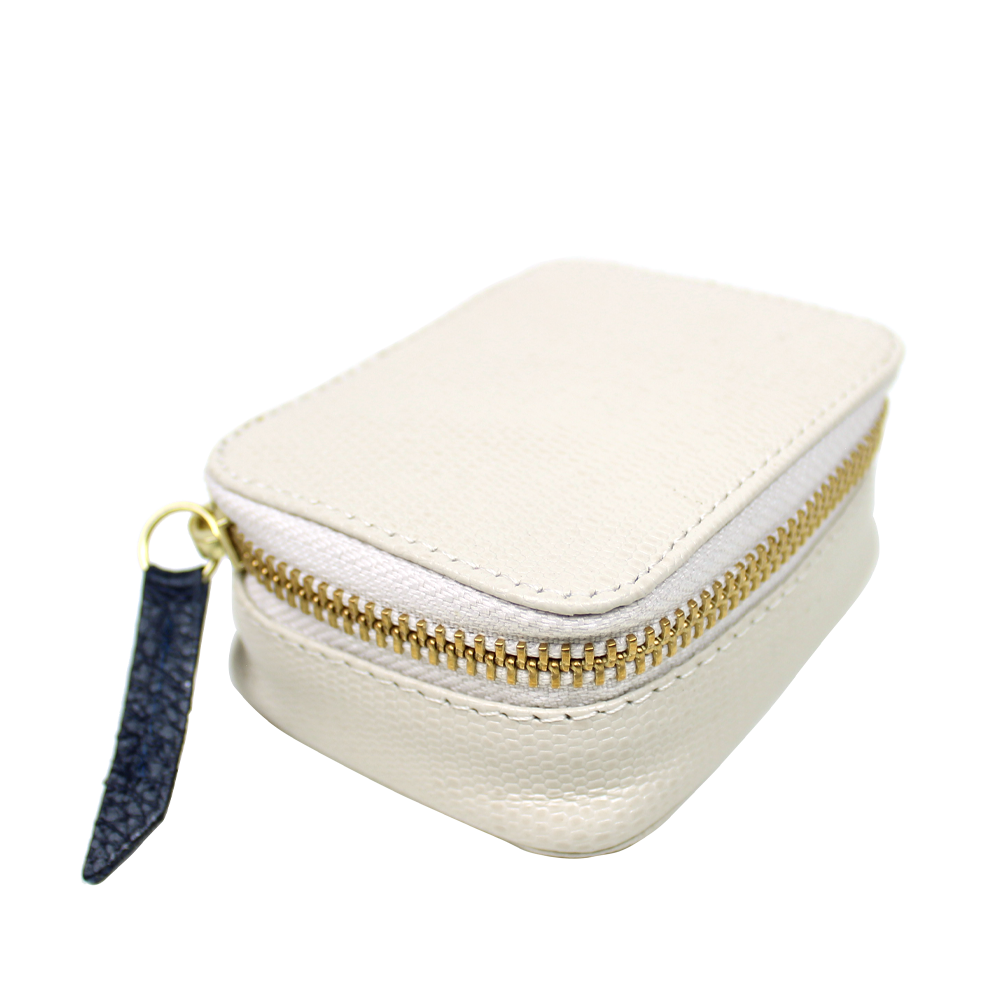 Porta Batom Off White Lesard com Marinho Liso Pronta Entrega