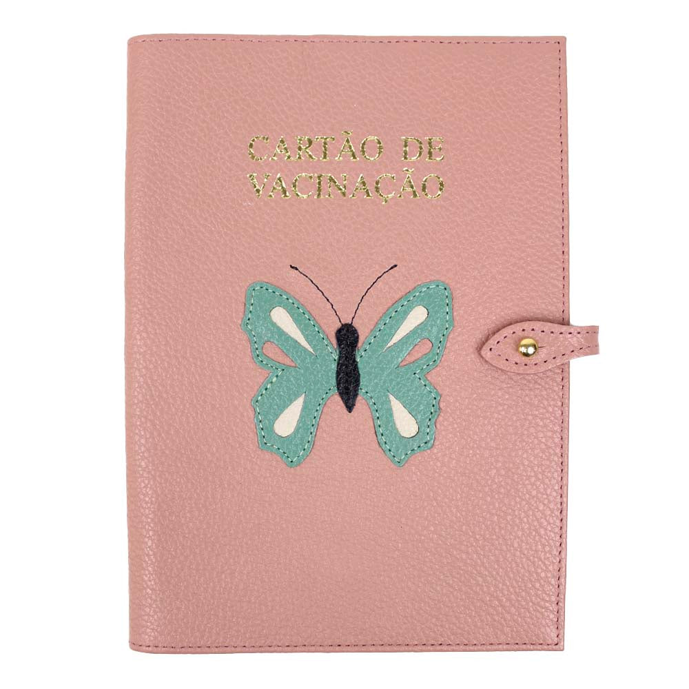 Porta Cartão de Vacina Borboleta + Caderneta de Saúde Impressa em Couro Personalizado
