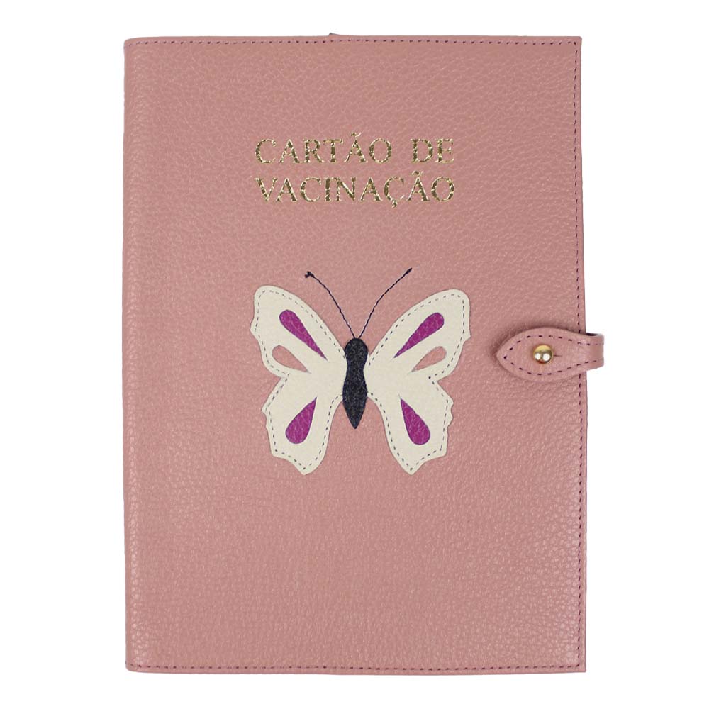 Porta Cartão de Vacina Borboleta + Caderneta de Saúde Impressa em Couro Personalizado