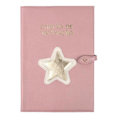 Porta Cartão De Vacina Estrela Algodão Doce Liso com Dourado e Off White Liso Pronta Entrega