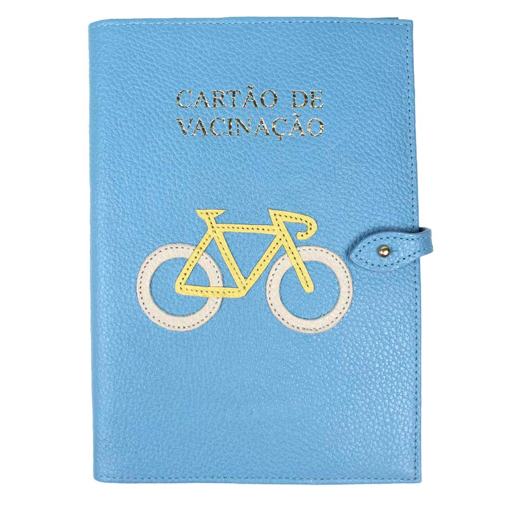 Porta Cartão de Vacina Bicicleta + Caderneta de Saúde Impressa em Couro Personalizado